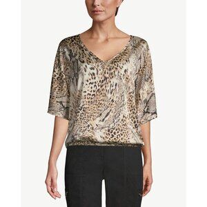 Chico's 3 Women's Animal Print V-Neck satin Poncho Top blouse Size XL